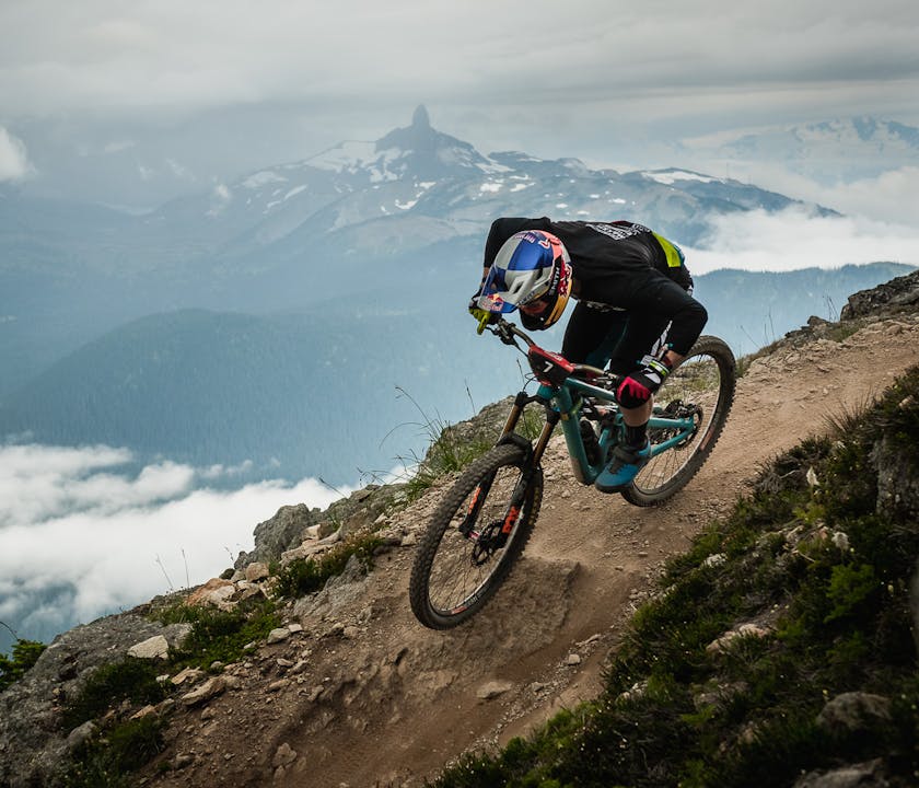 Richie Rude racing the Top of the World stage at EWS whistler